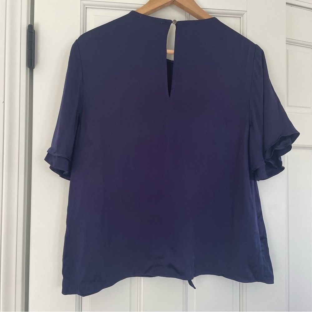 Allison Joy Deep Navy Short Sleeve Tie-Front Blouse - Picture 2 of 9